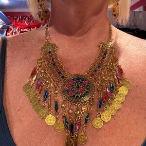 Gold Multicolor Statement Necklace and Earring Set